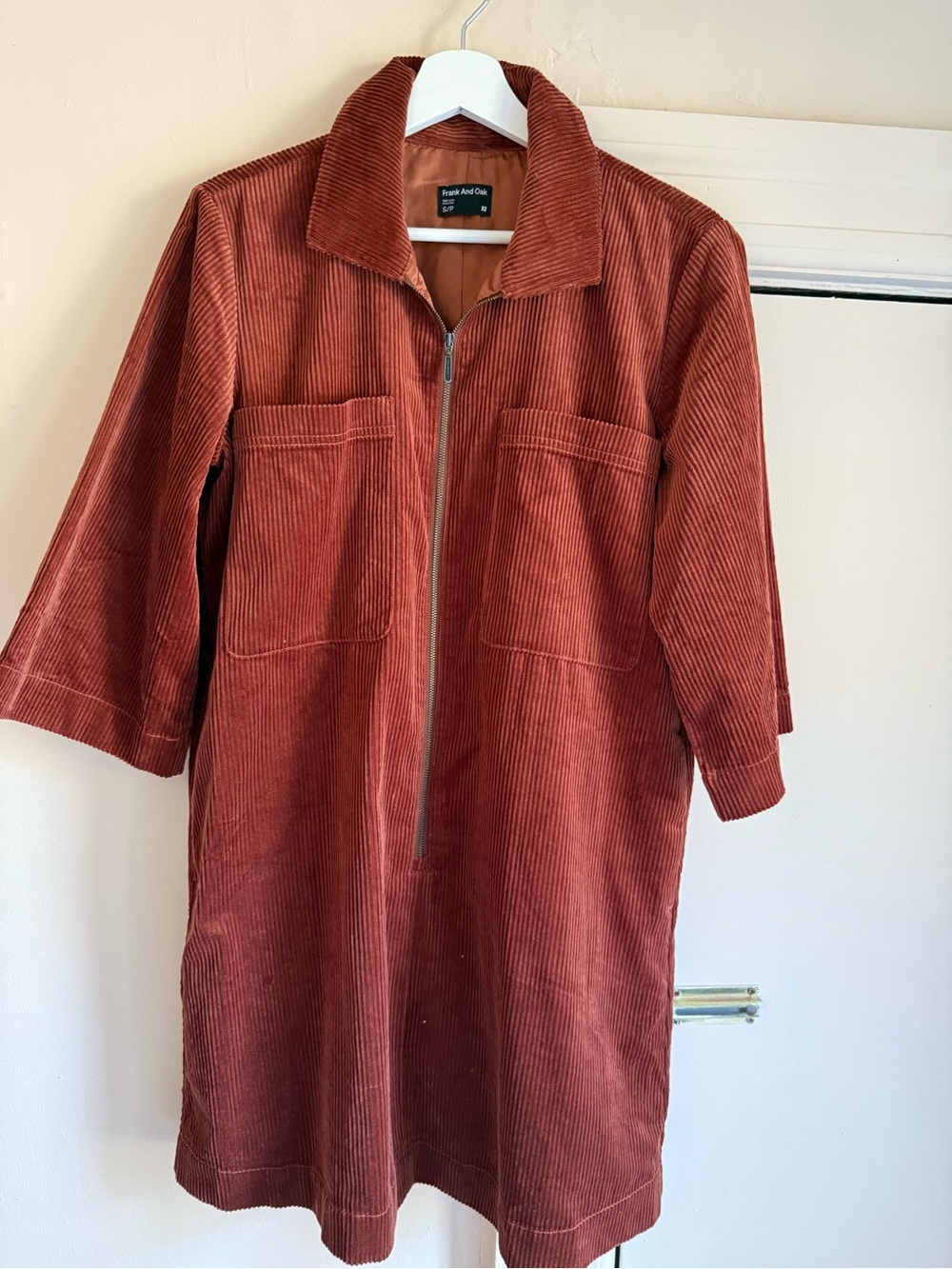Frank & Oak Rust Corduroy Zip-Front Dress